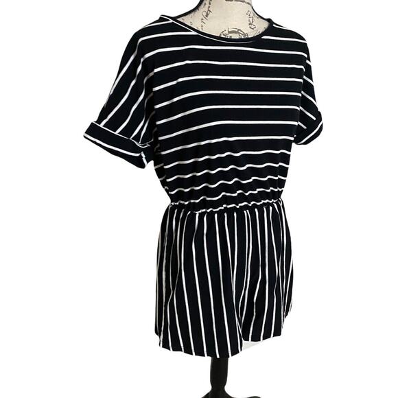 Shein Black White Striped Romper Keyhole Back Medium - Picture 2 of 8